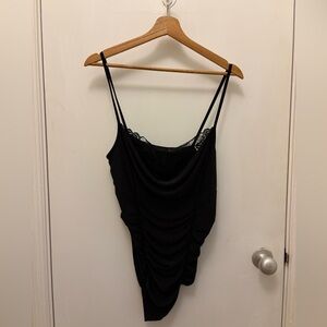 Boohoo Black Lace Trim Bodysuit